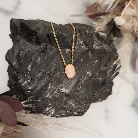 Oval Rose Quartz Gold Plated Necklace