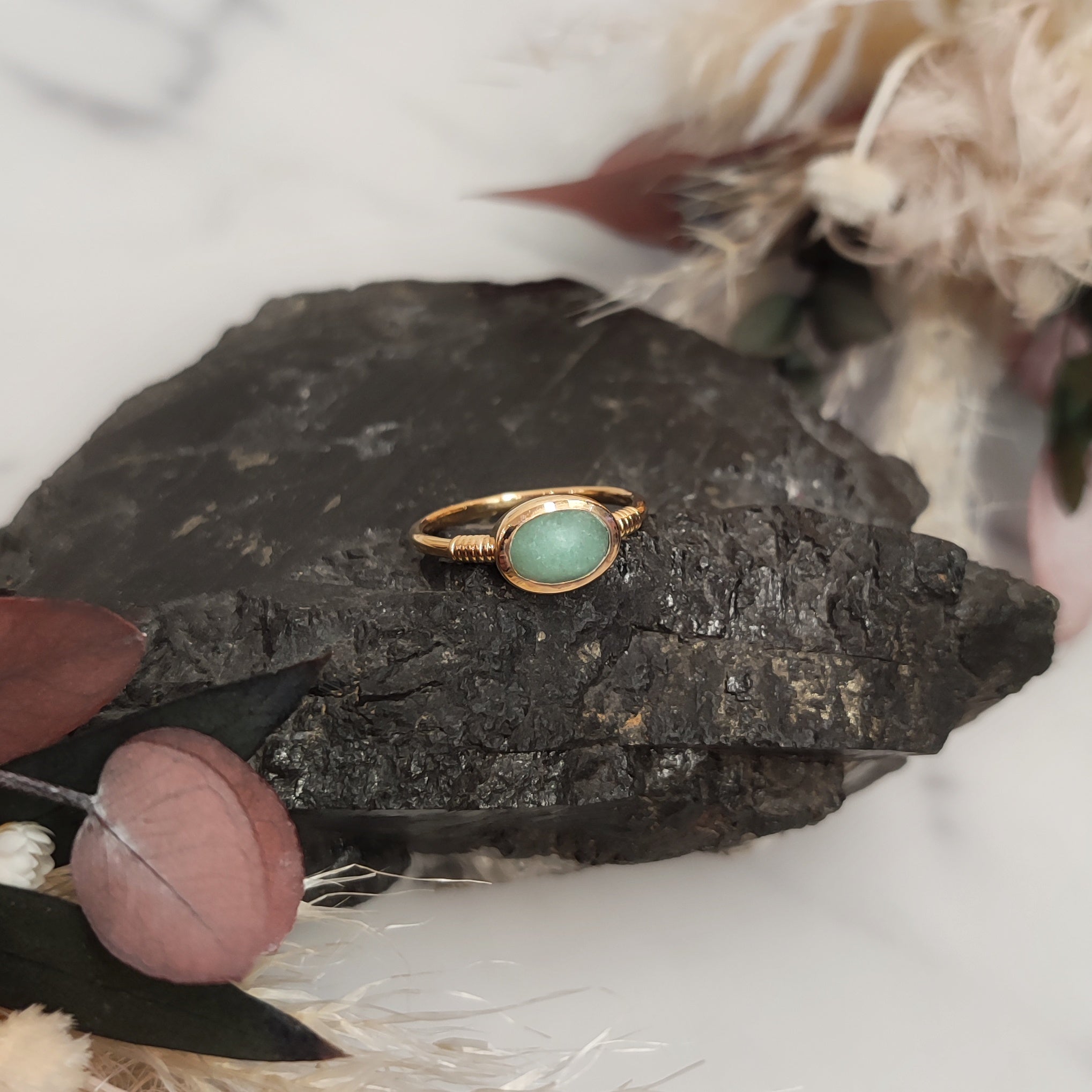 Oval Aventurine Gold Plated ring (horizontal version)