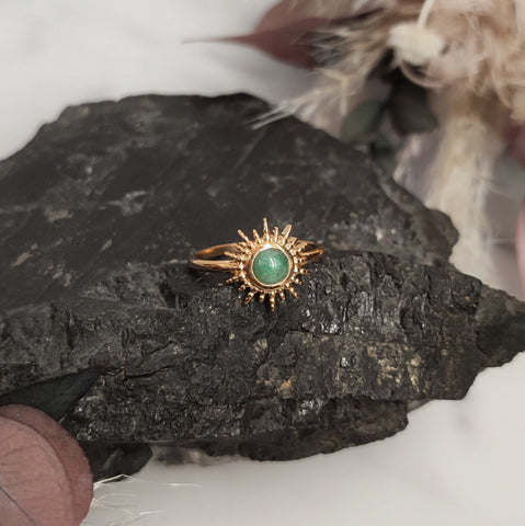 Aventurine Gold Plated Sun Ring